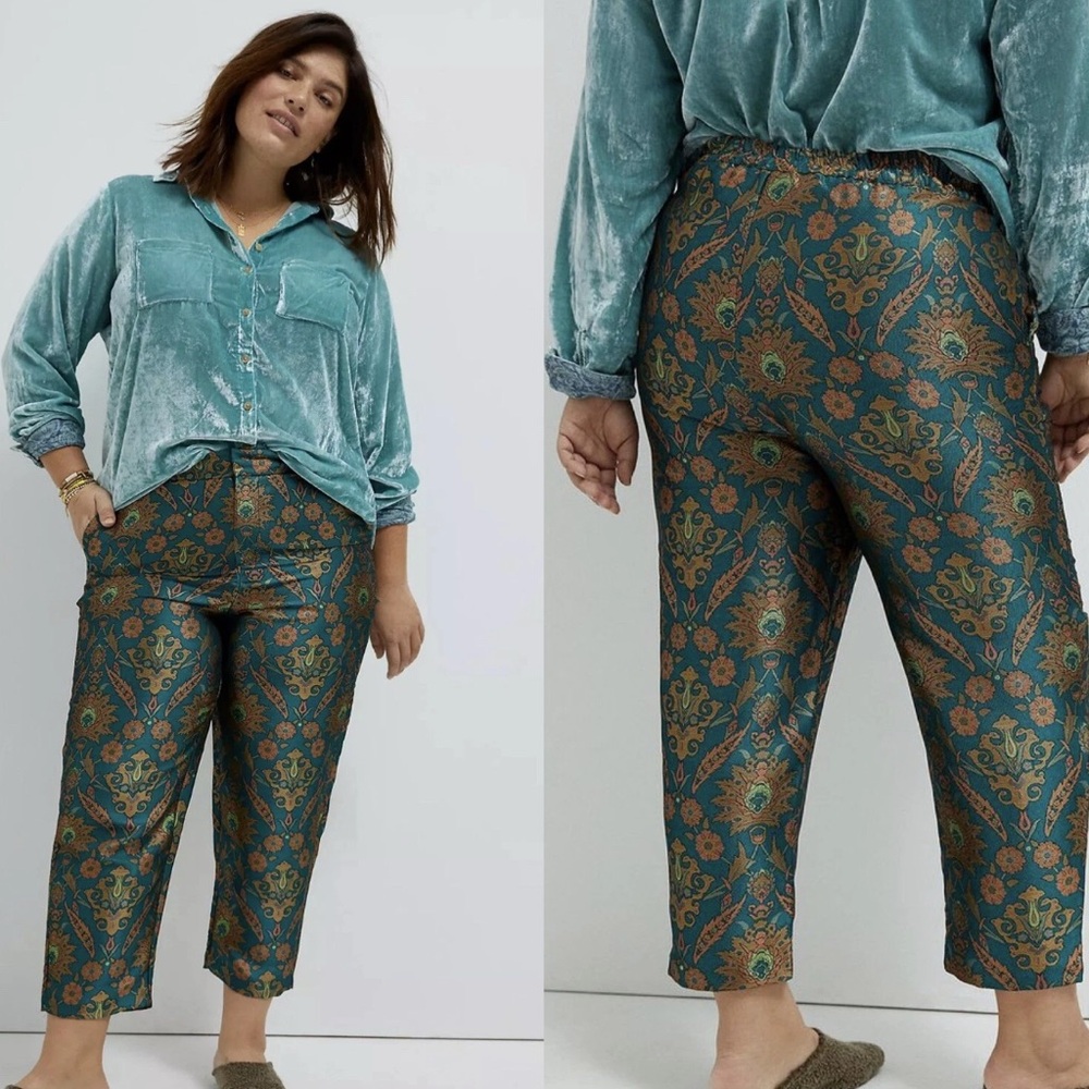 Anthropologie Maeve Blue and Green Ankle Cropped Pants